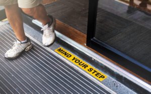 mind step surface accident caution gap stumble